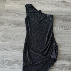 NBD Shimmering Black One-Shoulder Dress